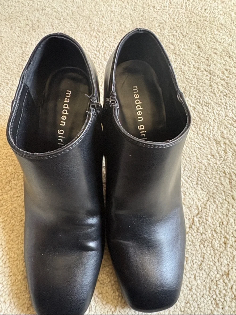 Madden Girl “Whittley” Black Faux Leather  Side Zip Ankle Booties-Size 8